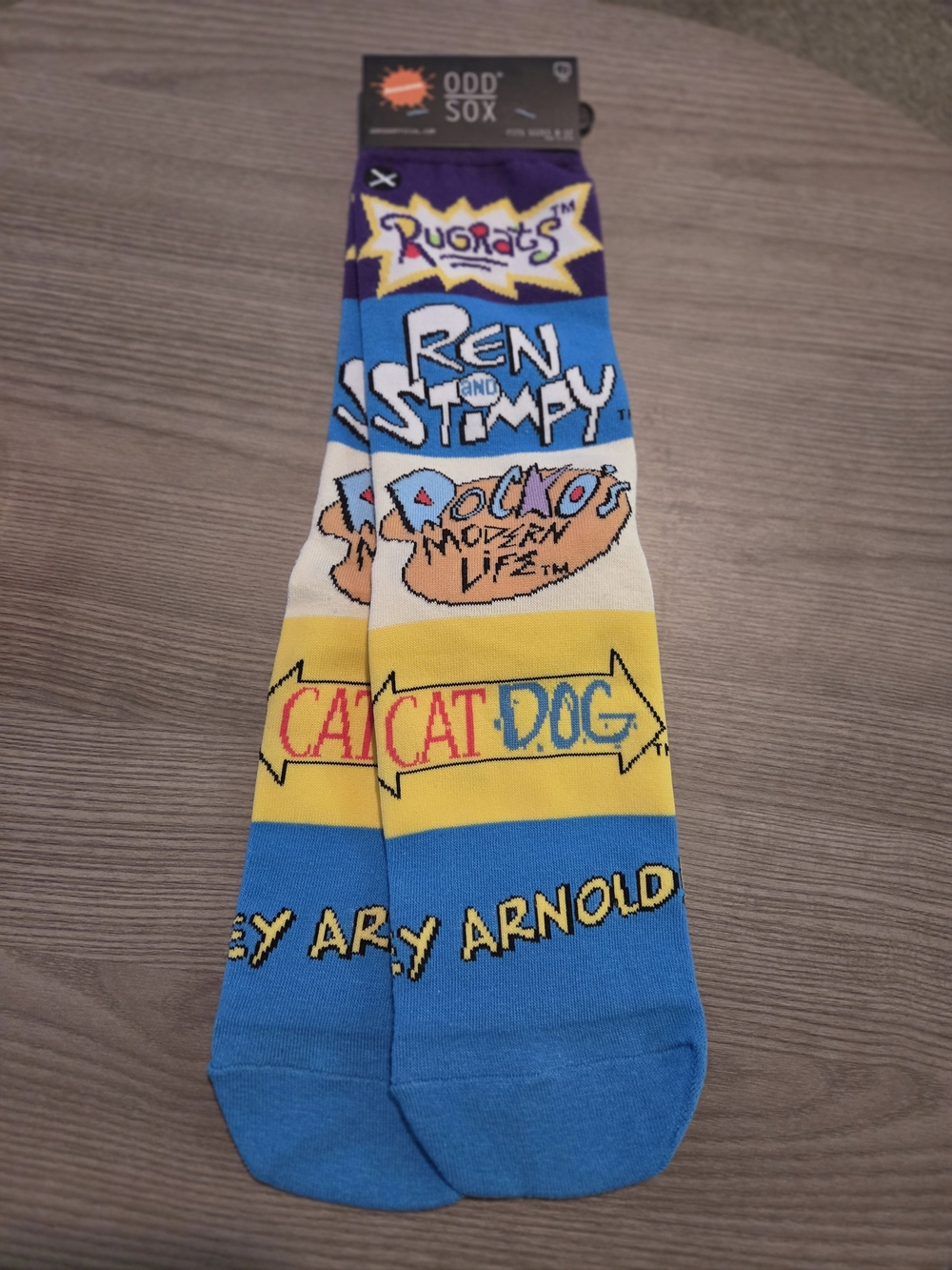 Odd Sox Men’s Nickelodeon Cartoon Crew Socks - Blue/Yellow/Purple